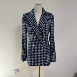 Women's Blue Houndstooth Double-Breasted Blazer